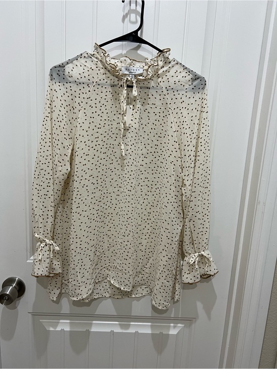 Hayden Los Angeles Tops - Hayden Los Angeles Cream Dot Ruffle-Neck Long-Sleeve Blouse